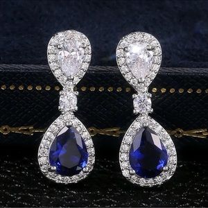 Blue Sapphire Silver Drop Earrings